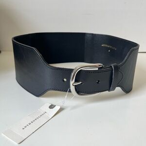 Anthropologie Tabitha Black Wide Corset  Leather Belt with Silver Buckle